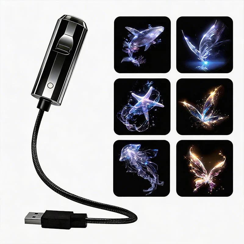Led-sterrenprojector Galaxy met 10 dia's en flexibele USB-arm
