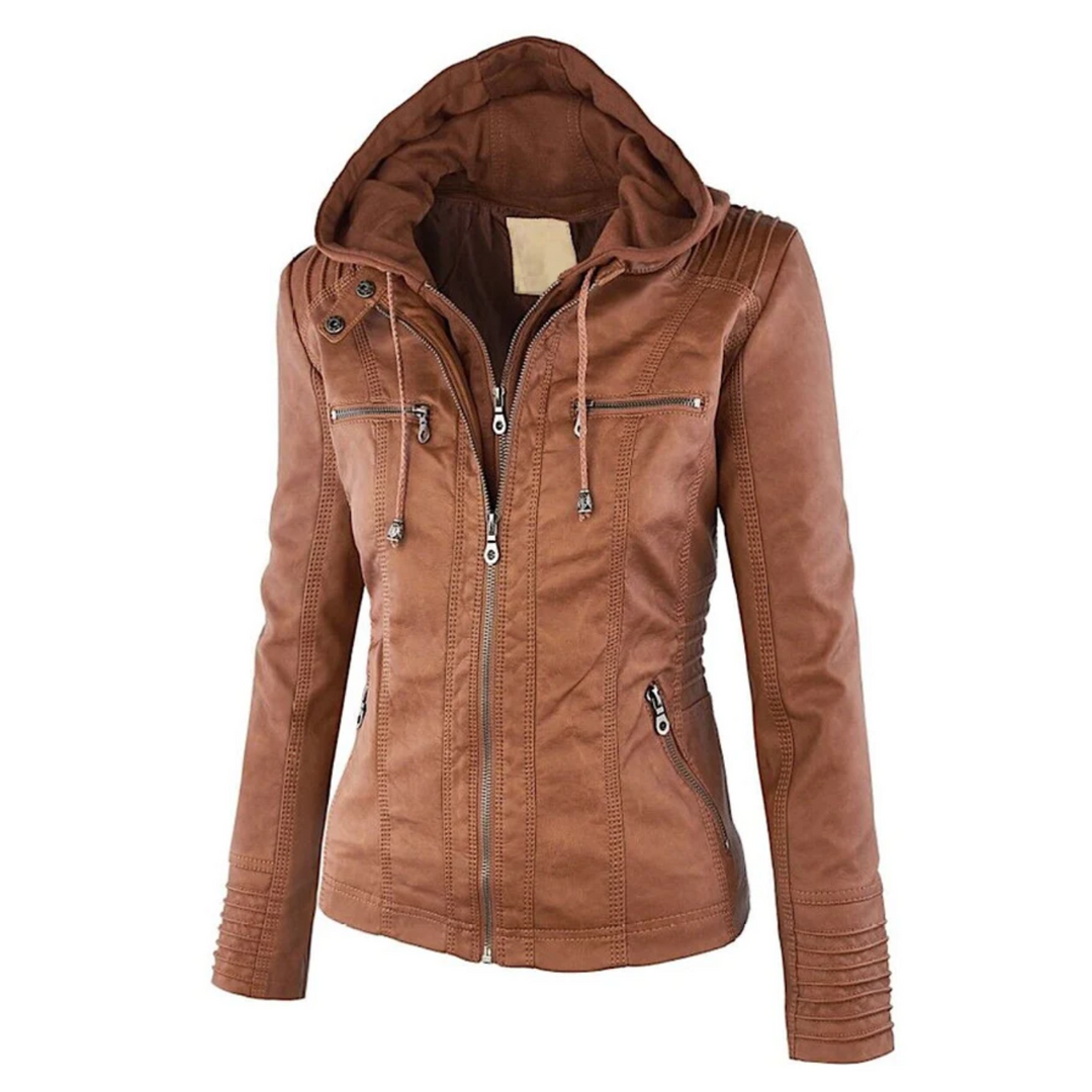 Leren damesjas met capuchon - Emma
