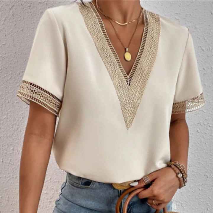 Damesblouse met gesplitst kant en V-hals