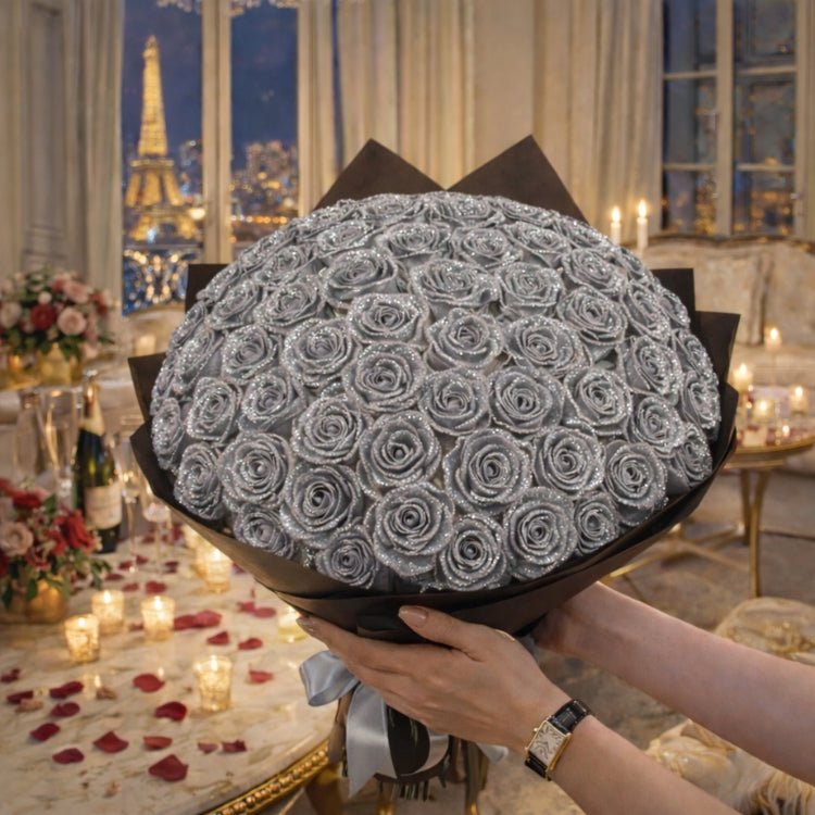 Cadeau met Glitter Rozen – Losse Roos of Boeket in Elegante Cadeaudoos