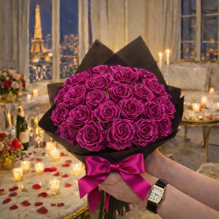 Cadeau met Glitter Rozen – Losse Roos of Boeket in Elegante Cadeaudoos