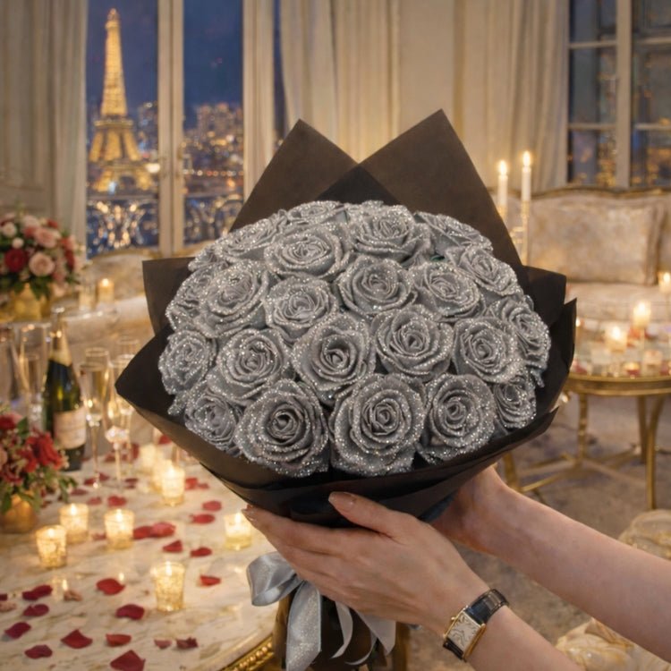 Cadeau met Glitter Rozen – Losse Roos of Boeket in Elegante Cadeaudoos