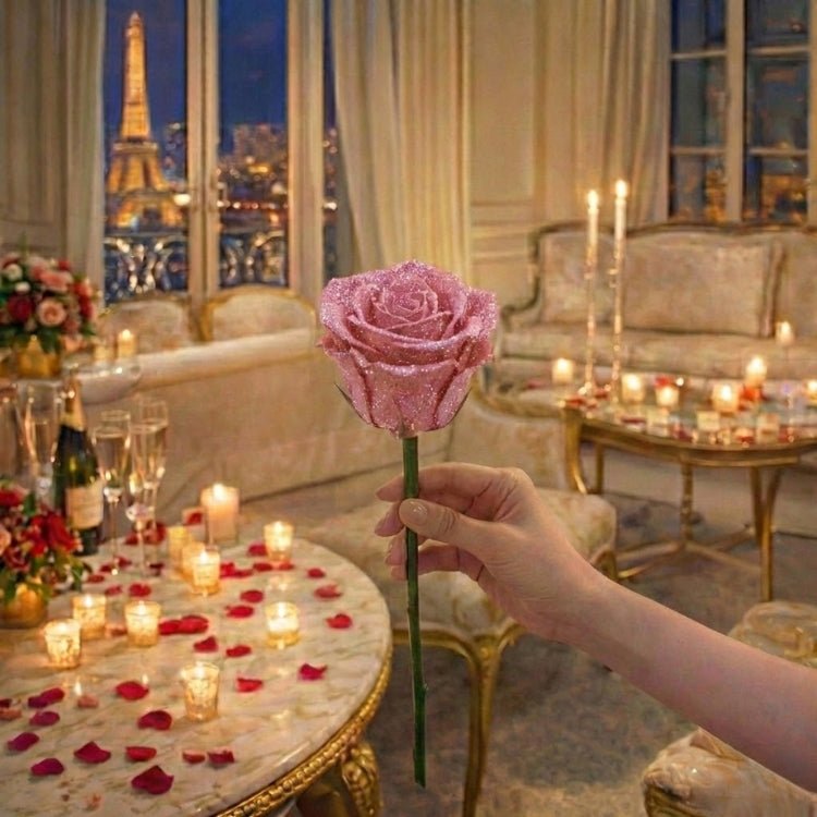 Cadeau met Glitter Rozen – Losse Roos of Boeket in Elegante Cadeaudoos