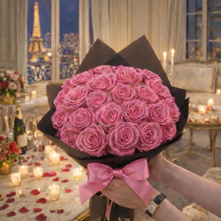 Cadeau met Glitter Rozen – Losse Roos of Boeket in Elegante Cadeaudoos