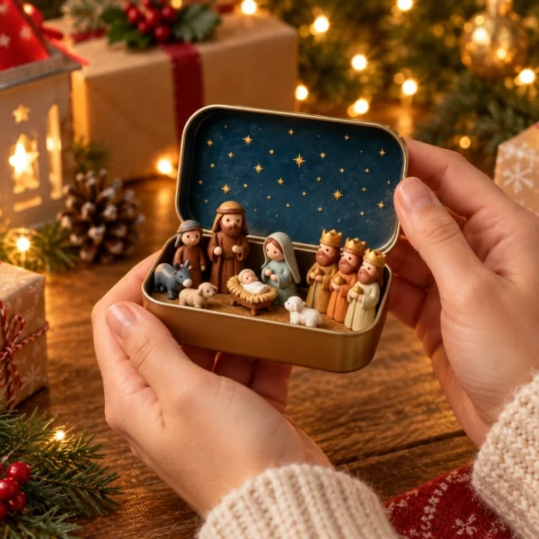 Kerststal in een stijlvolle opbergdoos