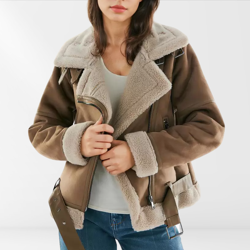 Dames sherpa bomberjack van fleece met rits – Amira