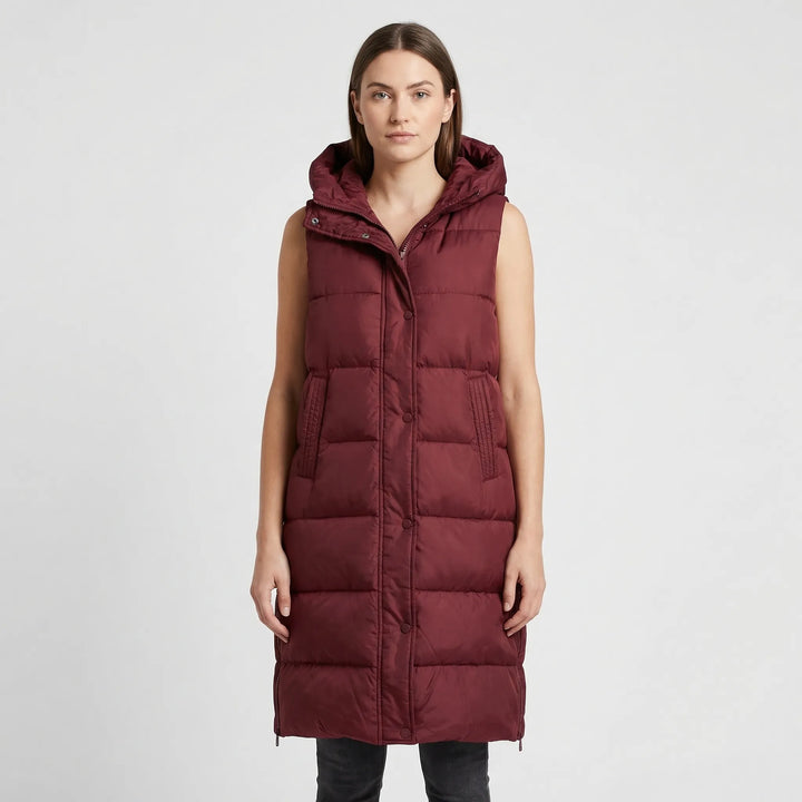 Midi-lange gevoerde bodywarmer - hazelkleurig