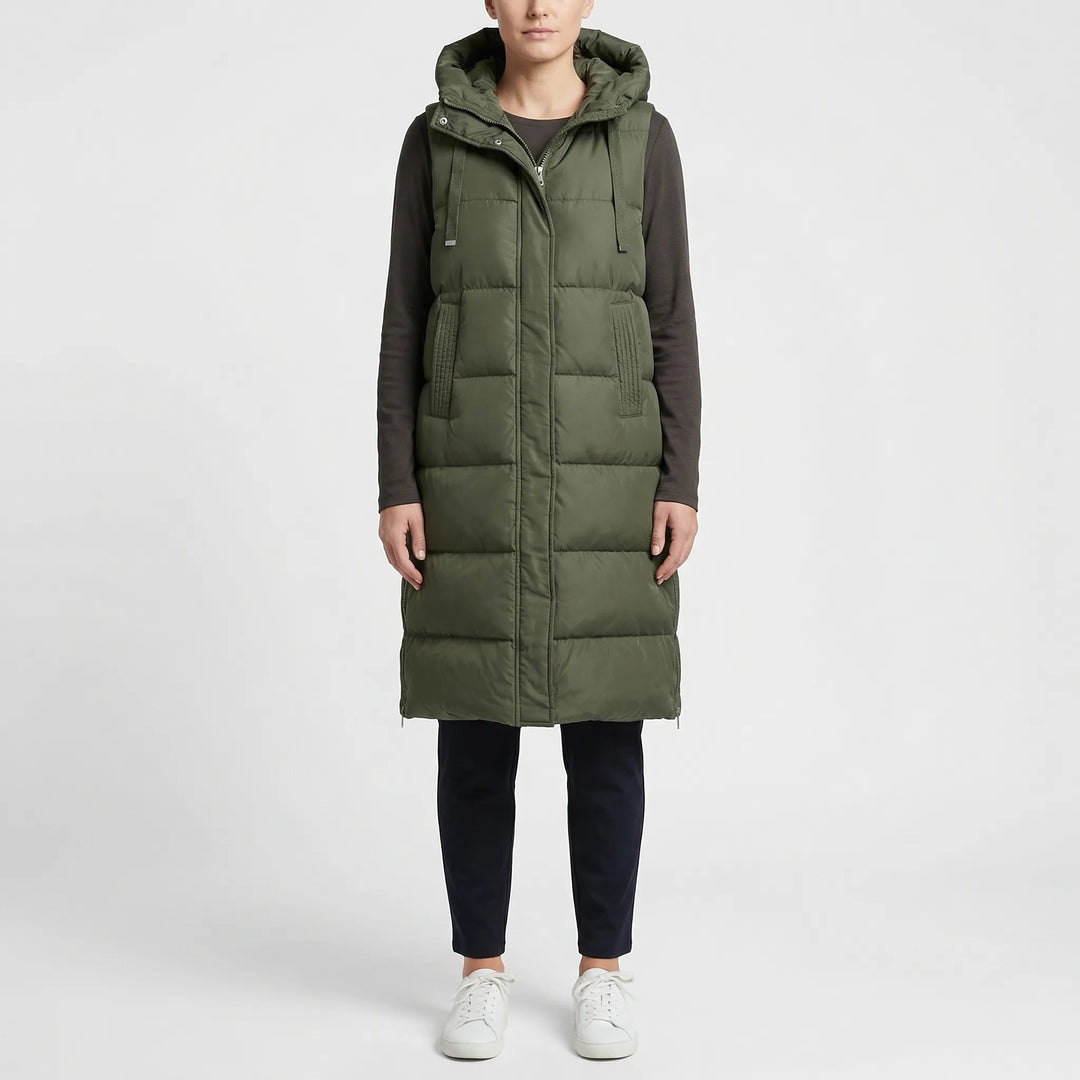Midi-lange gevoerde bodywarmer - hazelkleurig