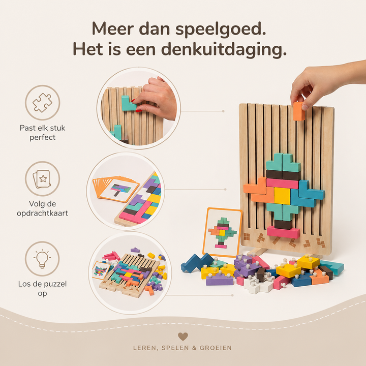 Montessori Tetris-stapelpuzzel van hout – leerspeelgoed