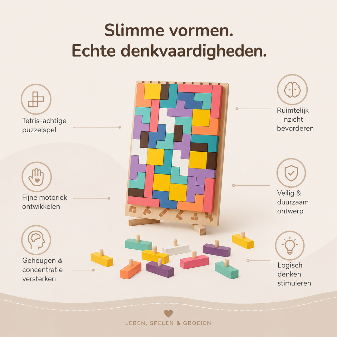 Montessori Tetris-stapelpuzzel van hout – leerspeelgoed