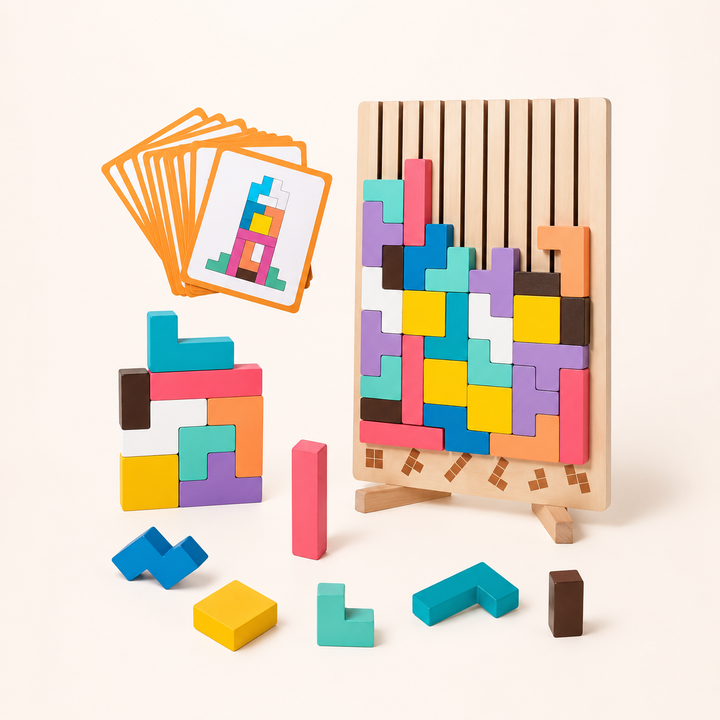 Montessori Tetris-stapelpuzzel van hout – leerspeelgoed