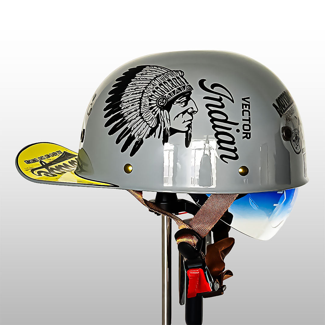 Motorhelm in vintage stijl met geïntegreerd zonnevizier