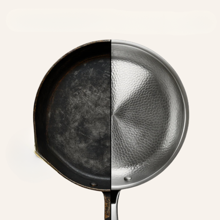 Titanium inductiekookgerei met gehamerd oppervlak – duurzame, metaalzilveren pan