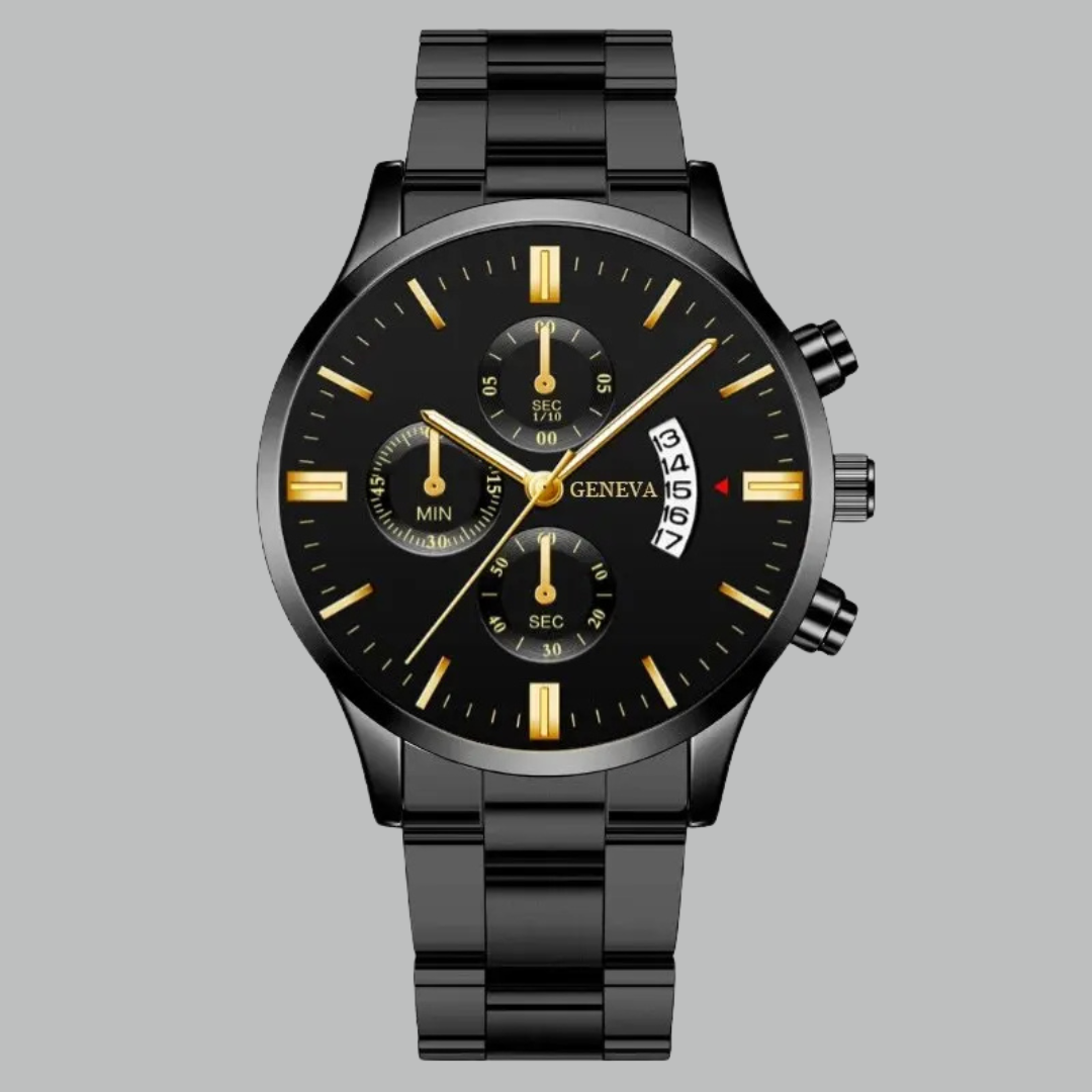 Herenhorloge met Kalender, RVS Band en Krasbestendig Hardlex Glas