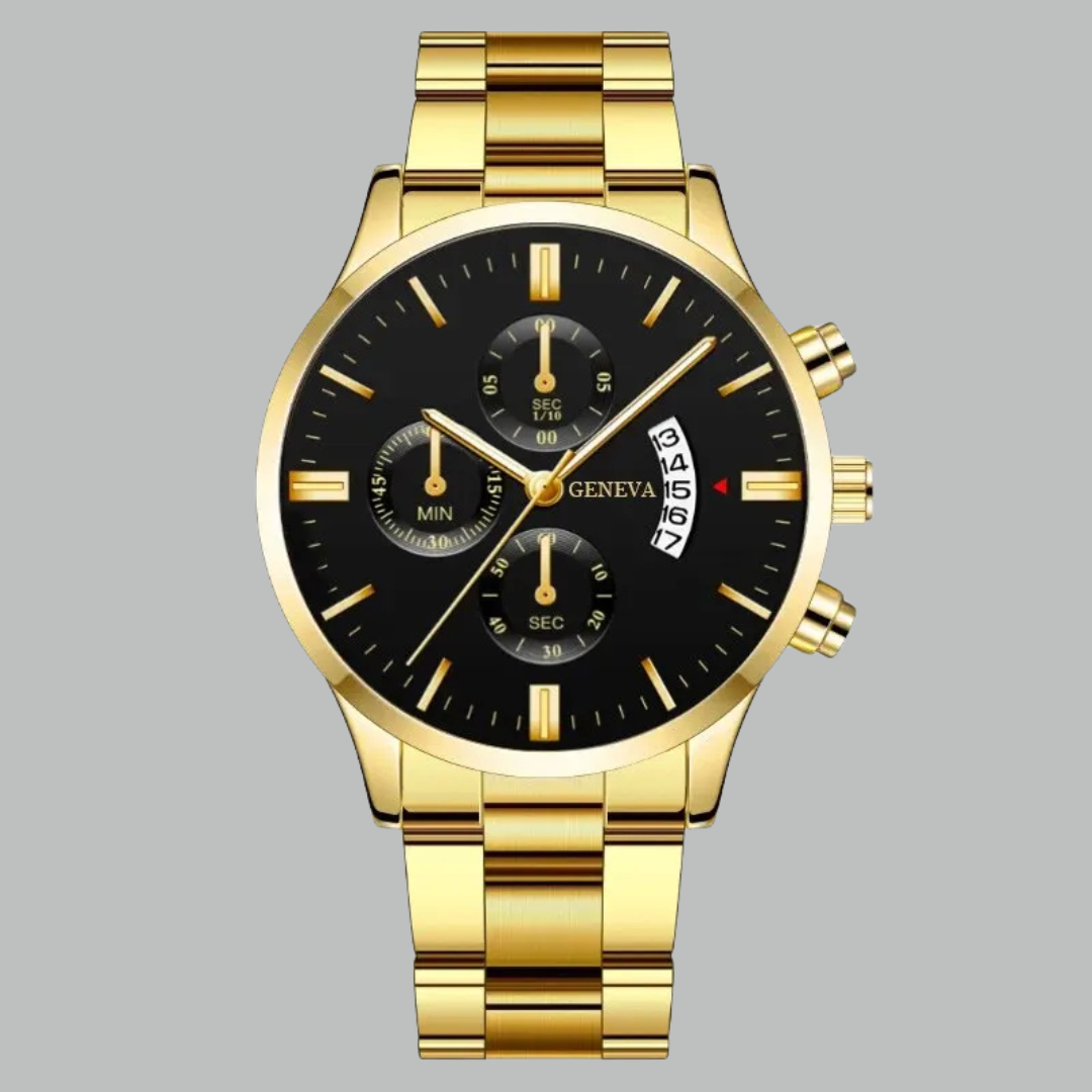 Herenhorloge met Kalender, RVS Band en Krasbestendig Hardlex Glas