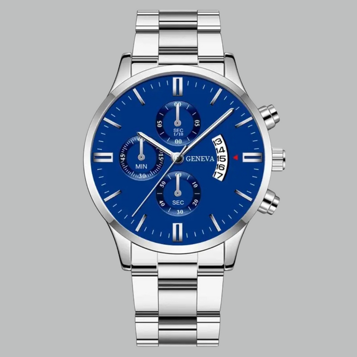 Herenhorloge met Kalender, RVS Band en Krasbestendig Hardlex Glas