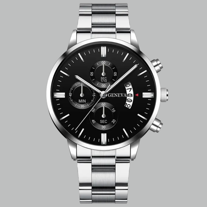 Herenhorloge met Kalender, RVS Band en Krasbestendig Hardlex Glas