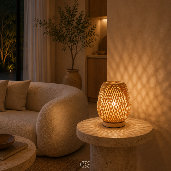 Draadloze bamboe tafellamp - Scandinavische dimbare LED met 3 lichtkleuren
