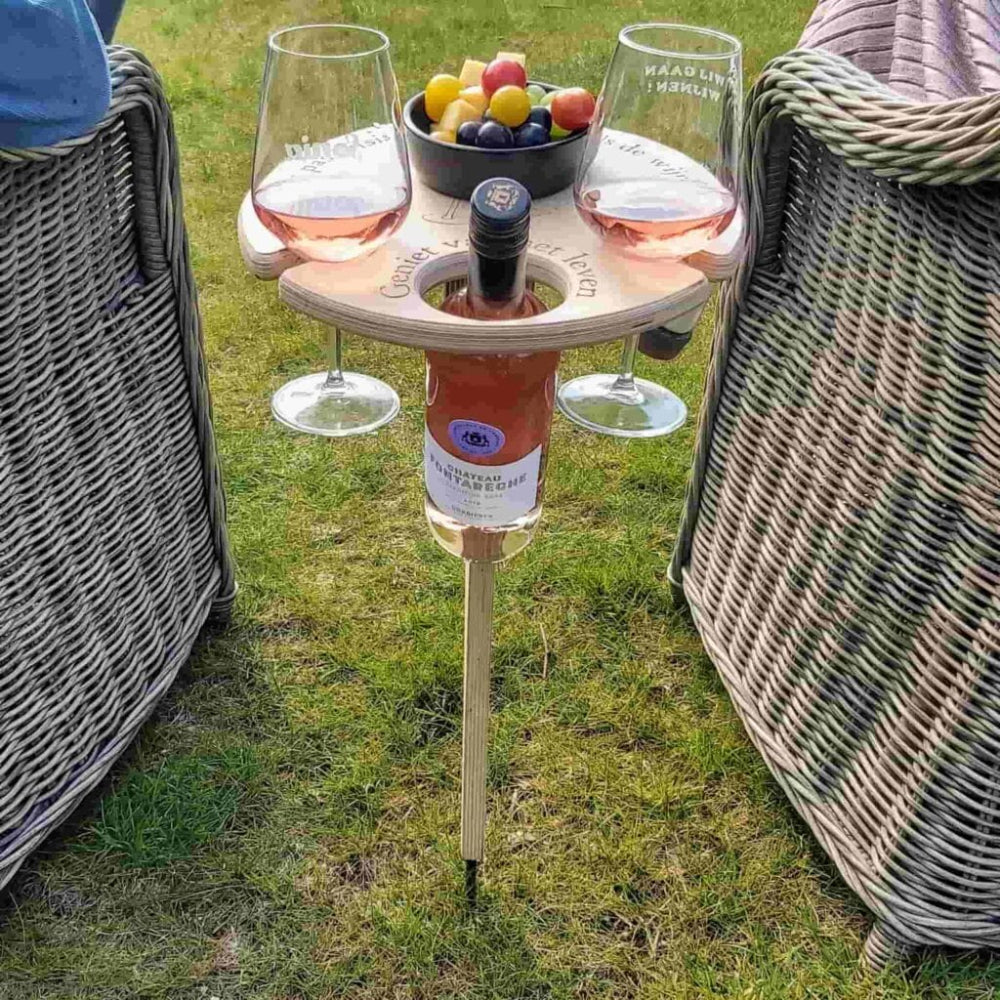 Draagbare opvouwbare wijntafel voor picknick buiten, standaard voor fles &amp; glazen