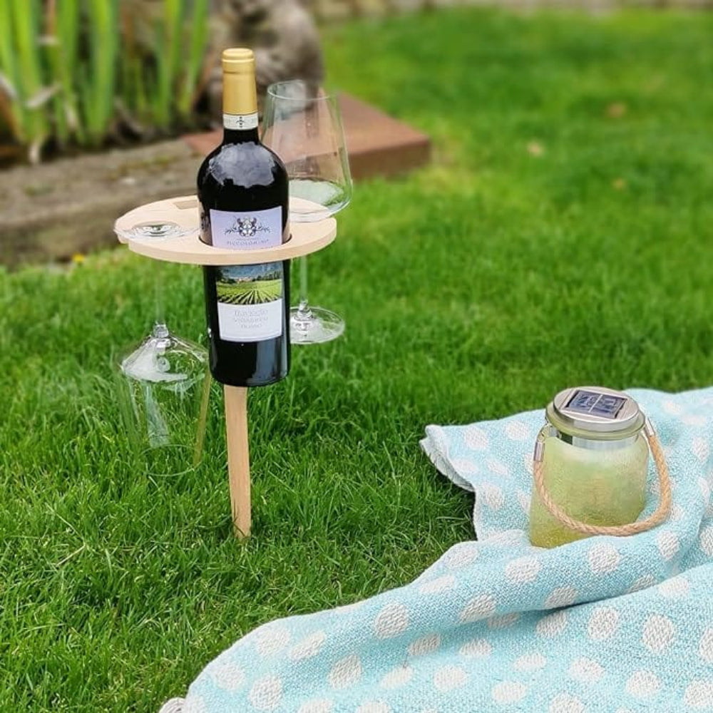 Draagbare opvouwbare wijntafel voor picknick buiten, standaard voor fles &amp; glazen