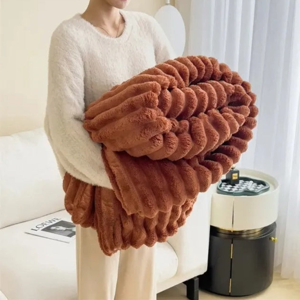Luxe geribbelde plaid, zacht en comfortabel in huis voor alle vier de seizoenen