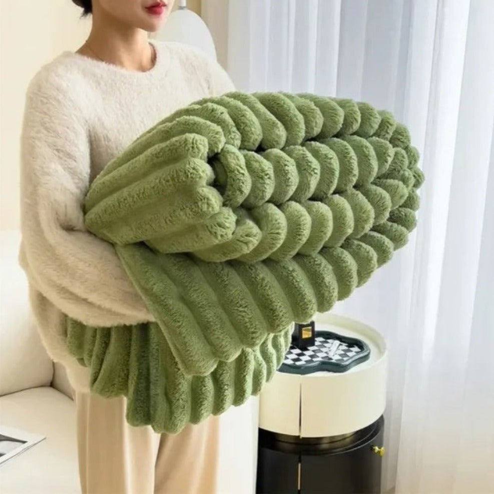 Luxe geribbelde plaid, zacht en comfortabel in huis voor alle vier de seizoenen