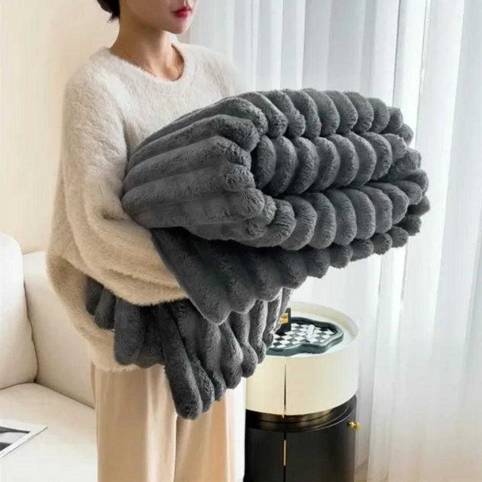 Luxe geribbelde plaid, zacht en comfortabel in huis voor alle vier de seizoenen