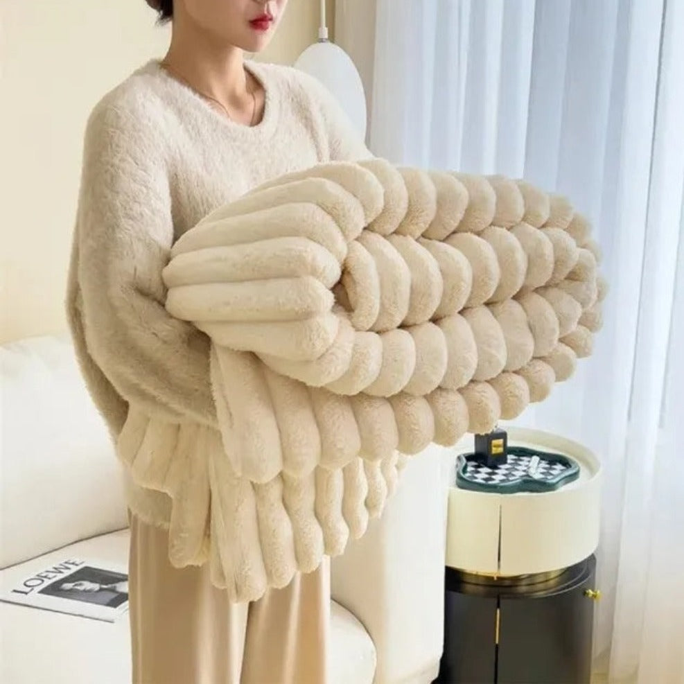 Luxe geribbelde plaid, zacht en comfortabel in huis voor alle vier de seizoenen
