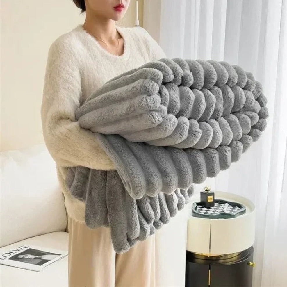 Luxe geribbelde plaid, zacht en comfortabel in huis voor alle vier de seizoenen
