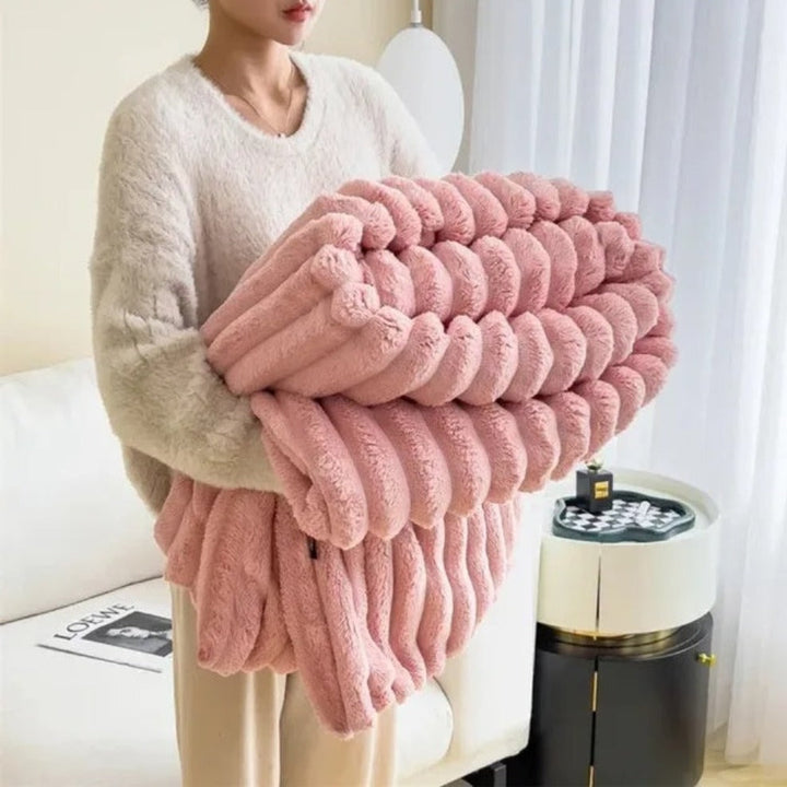 Luxe geribbelde plaid, zacht en comfortabel in huis voor alle vier de seizoenen