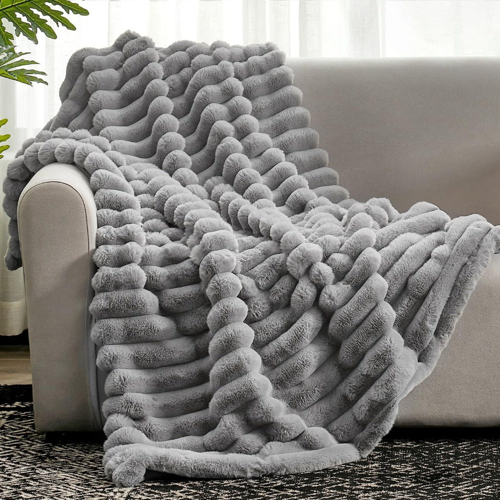 Luxe geribbelde plaid, zacht en comfortabel in huis voor alle vier de seizoenen