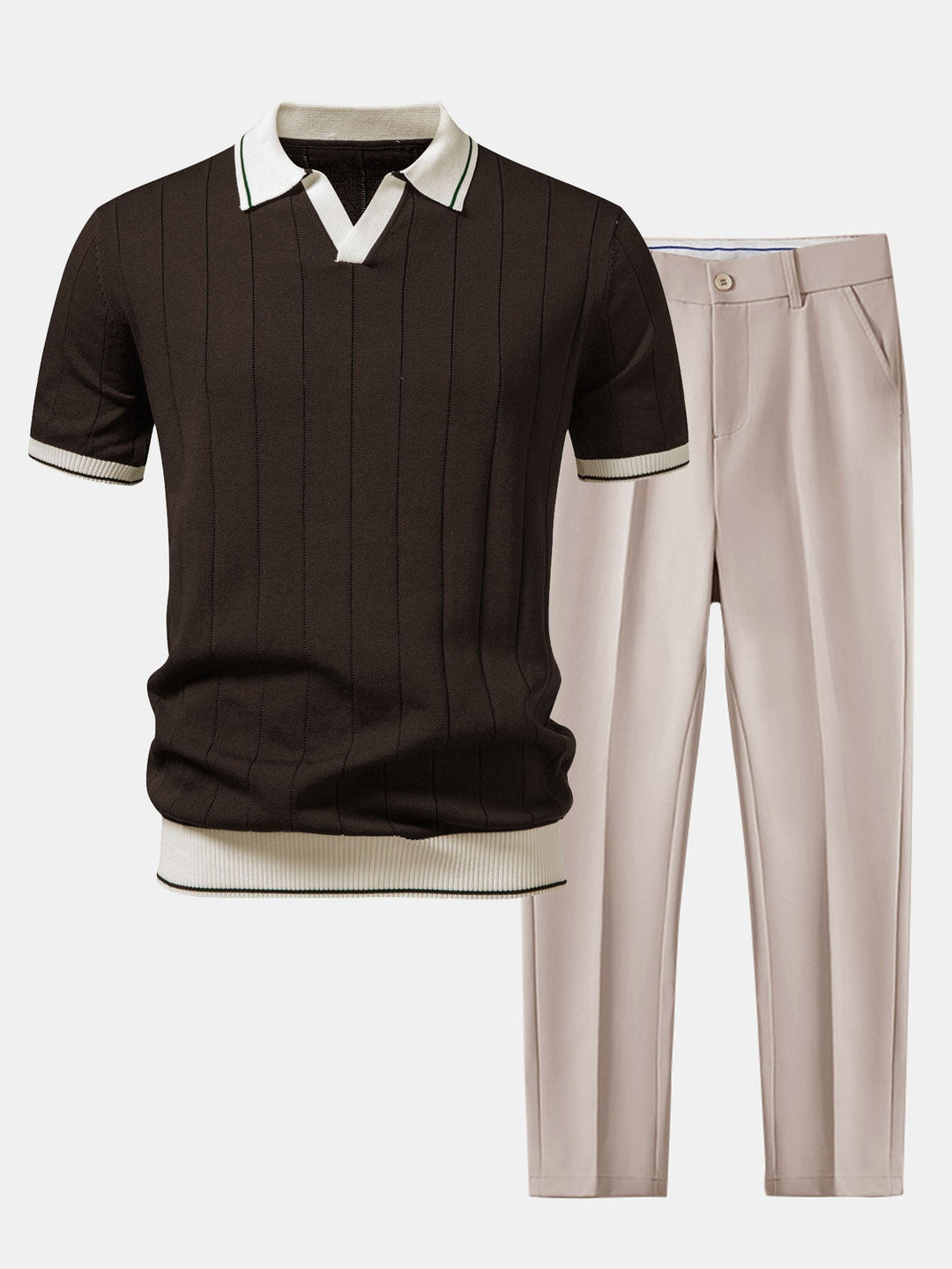 Heren-ribpolo & taps toelopende broek – smart-casual set