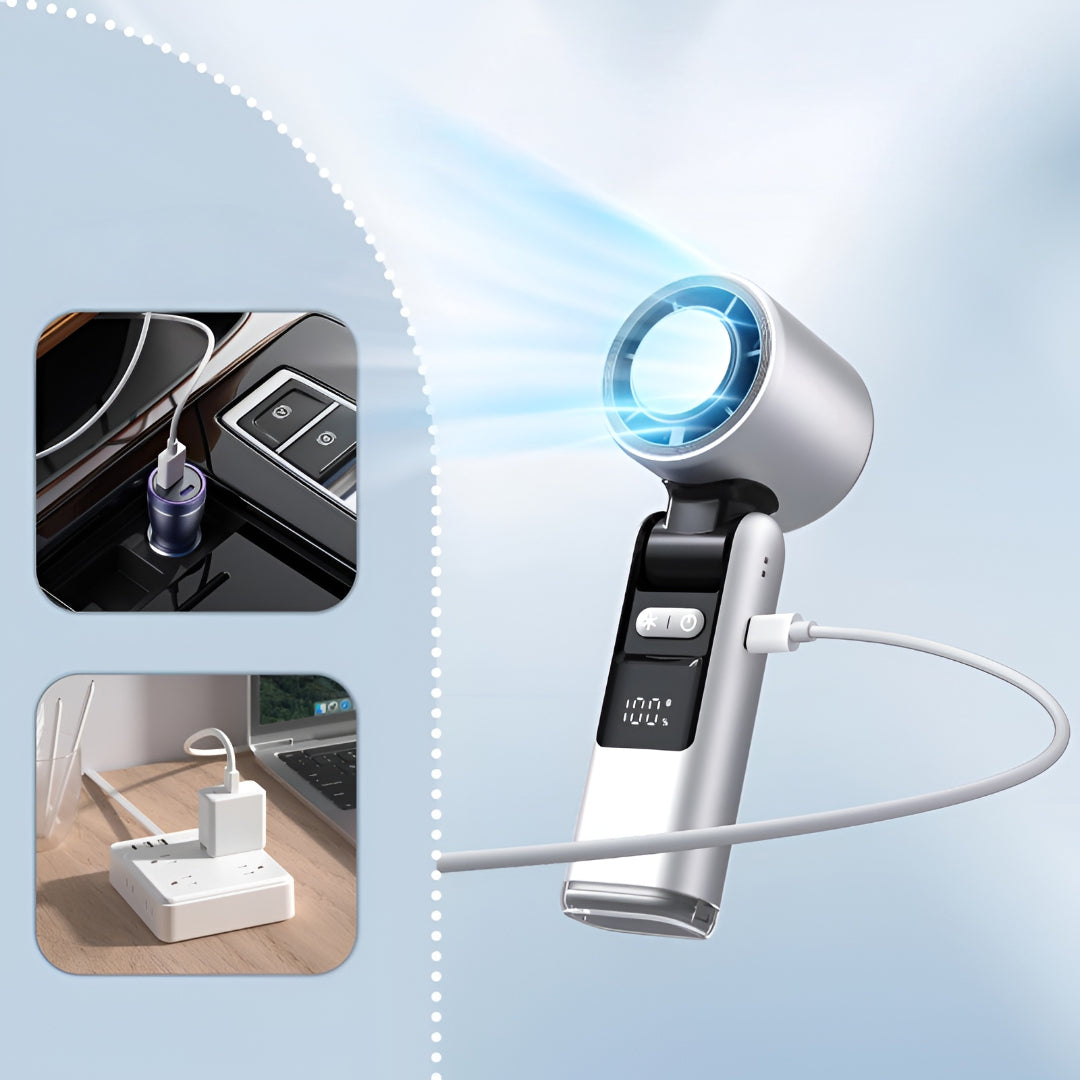 Draagbare oplaadbare handventilator met digitaal display