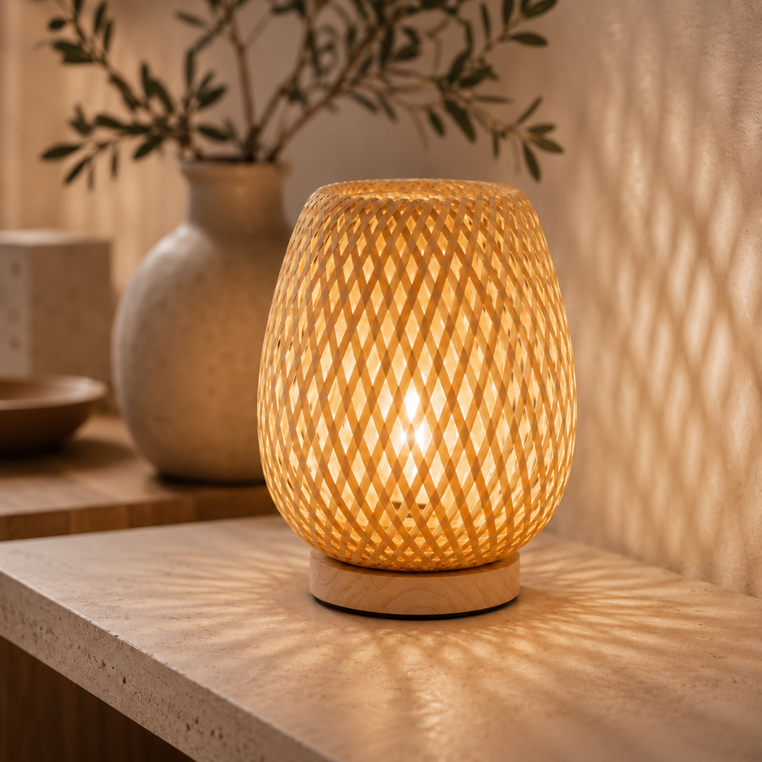 Draadloze bamboe tafellamp - Scandinavische dimbare LED met 3 lichtkleuren