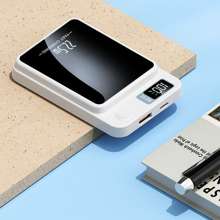 Draagbare powerbank van 20.000 mAh met 22,5 W snelladen en draadloos opladen.