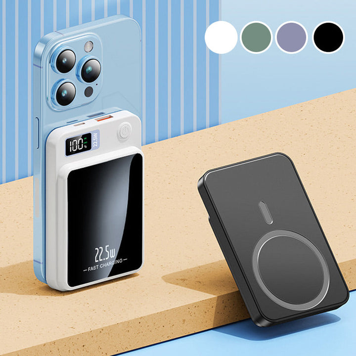 Draagbare powerbank van 20.000 mAh met 22,5 W snelladen en draadloos opladen.