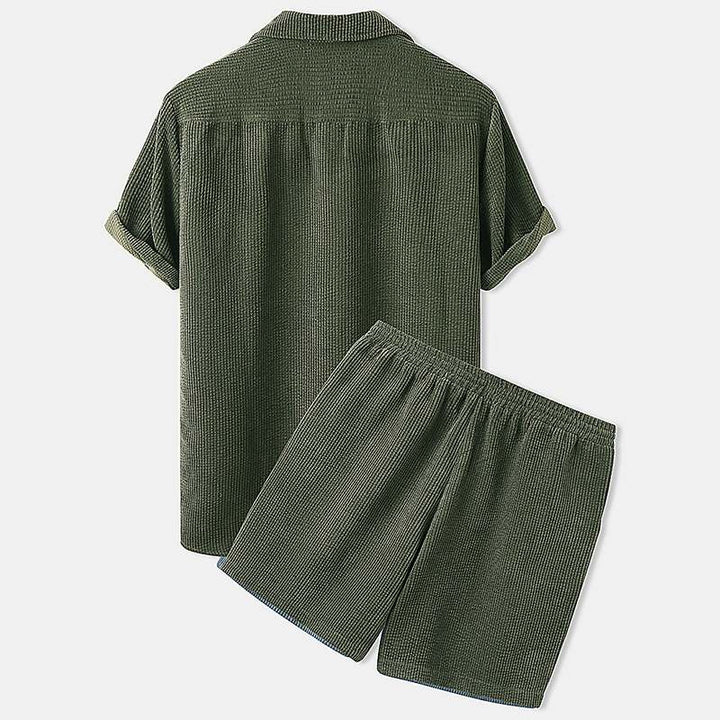 Geribde zomer kleding set Voor Heren - Korte broek met poloshirt