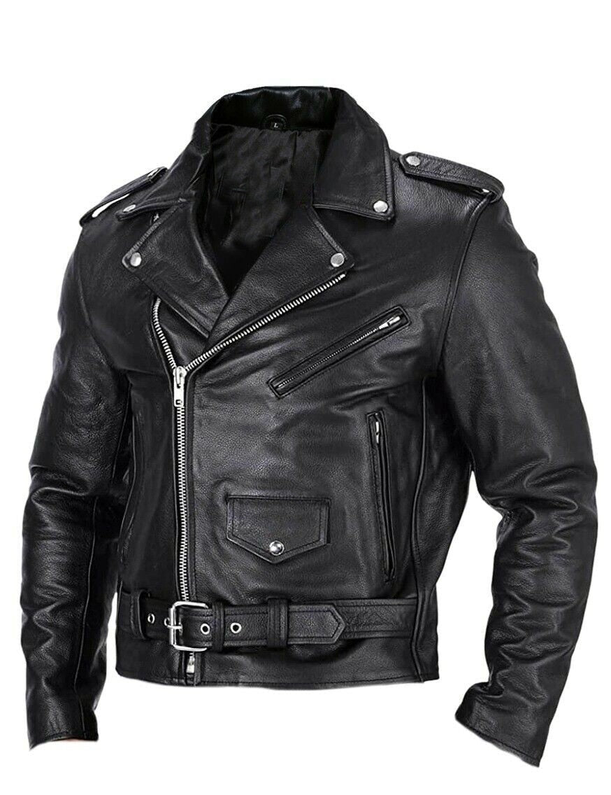 Slim fit leren herenmotorjas met opstaande kraag – Ryder