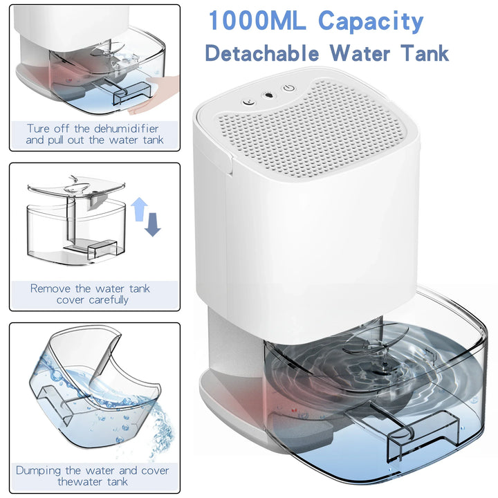 1000 ml Draagbare 2-in-1 Luchtontvochtiger met Luchtfilter & Nachtlampje – Aveline