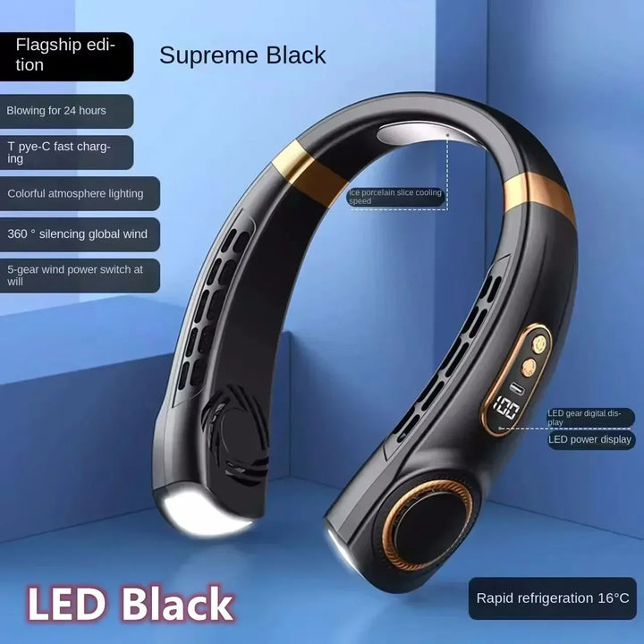 Draagbare oplaadbare nekventilator via USB met LED-display 8000mAh