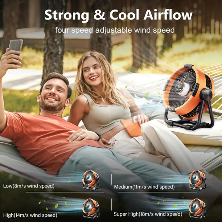 Campingventilator met 20000mAh accu, ledlicht & afstandsbediening – WindMate