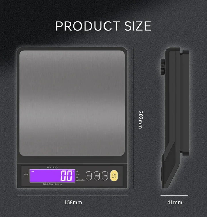 Elektronische Digitale Keukenweegschaal 5 kg/0,1 g en 10 kg/1 g, LCD-scherm, volledig waterdicht roestvrijstalen keukengereedschap