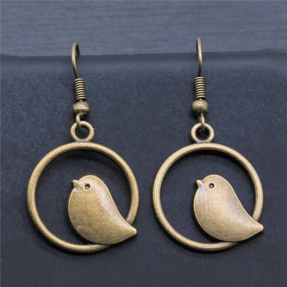 Vintage Vogel Charm Dangle Oorbellen – Handgemaakte Boho Sieraden