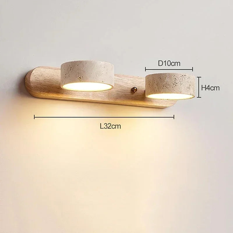 Moderne LED Wandlamp met Draaibare Kappen van Steen en Houten Voet