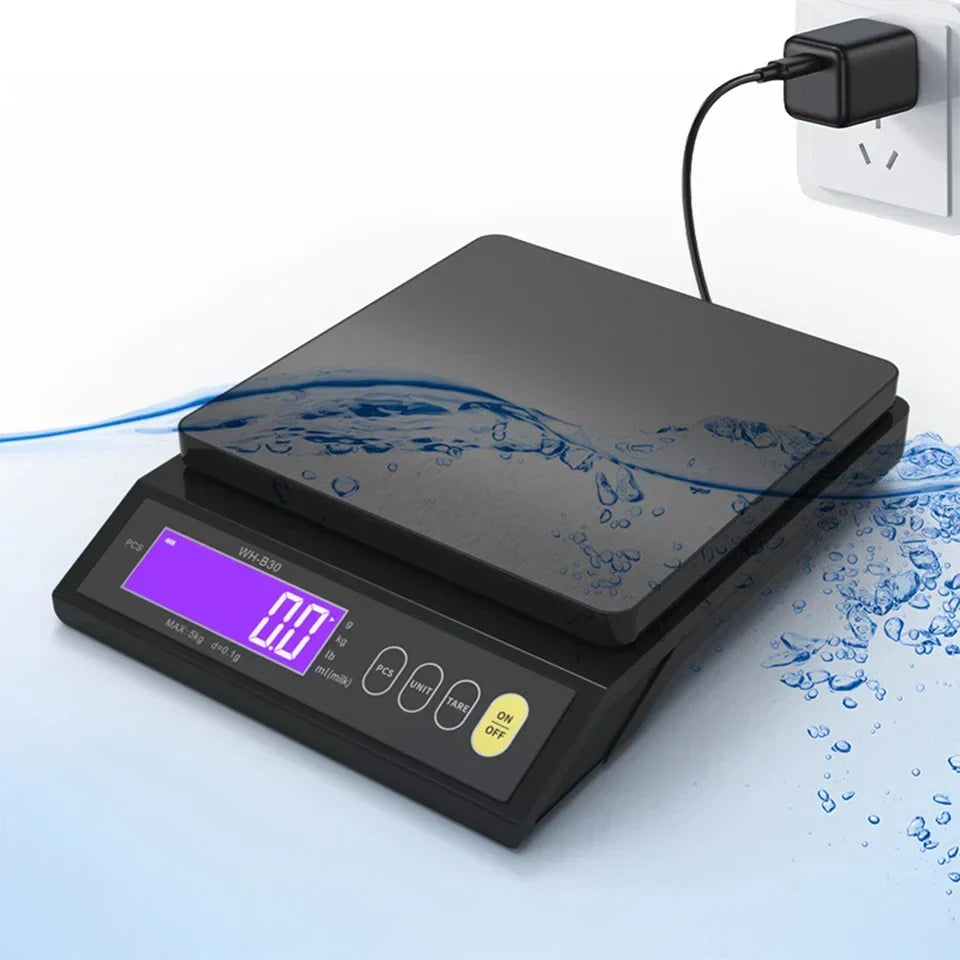 Elektronische Digitale Keukenweegschaal 5 kg/0,1 g en 10 kg/1 g, LCD-scherm, volledig waterdicht roestvrijstalen keukengereedschap