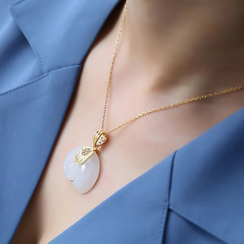 Hetian Jade Olifant Hanger Ketting – Goud Geplateerde Ketting voor Vrouwen