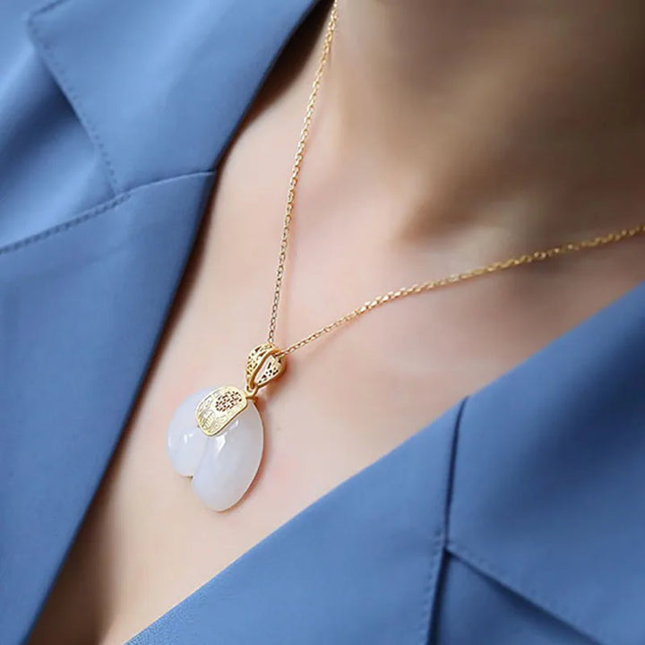 Hetian Jade Olifant Hanger Ketting – Goud Geplateerde Ketting voor Vrouwen