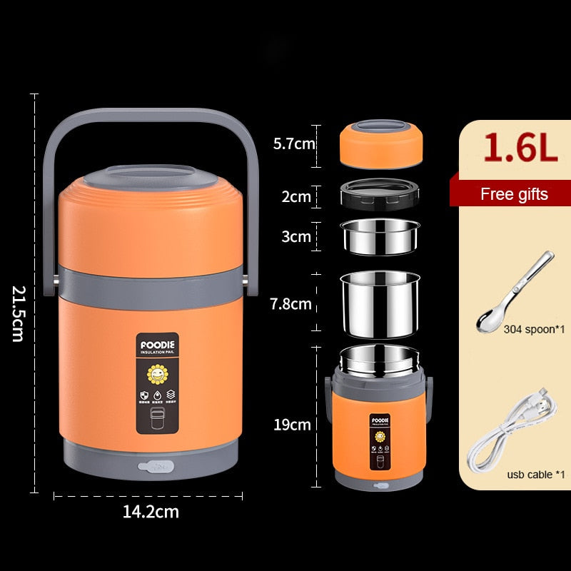 USB-Verwarmde Lunchbox | Roestvrij Staal 304, Draagbare Voedselwarmer