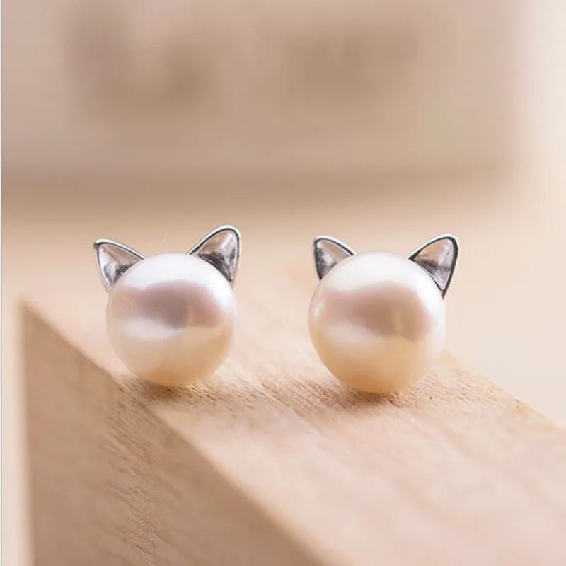 Kat-parel oorstekers van sterlingzilver