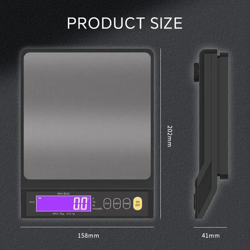 Elektronische Digitale Keukenweegschaal 5 kg/0,1 g en 10 kg/1 g, LCD-scherm, volledig waterdicht roestvrijstalen keukengereedschap